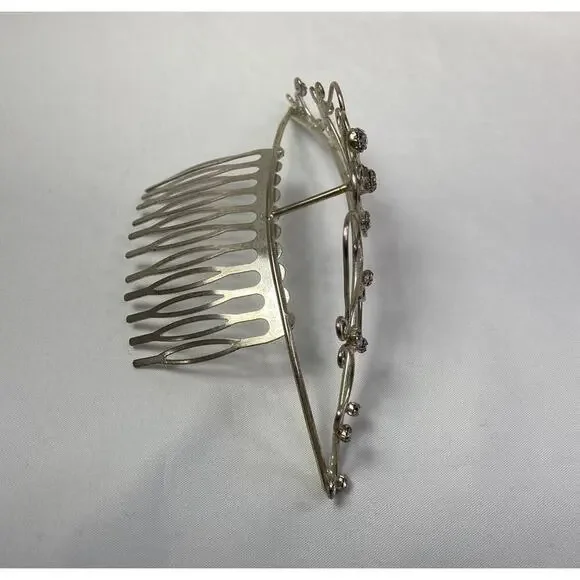 Vintage 90’s Y2K Rhinestone Tiara Silver Tone Comb Wedding Prom Bridal - Picture 4 of 11